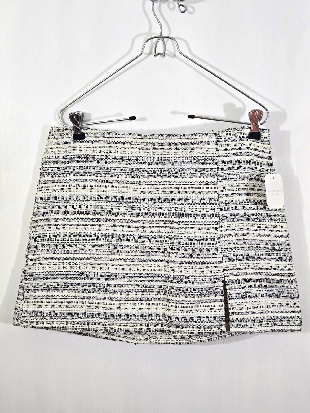 Altar'd State Women's Cream And Black Tweed Mini Skirt Sz M Preppy Old Money